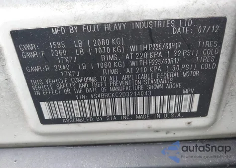 2013 Subaru Outback 2.5I Limited from USA, damaged, VIN 4S4BRCKC2D3214043